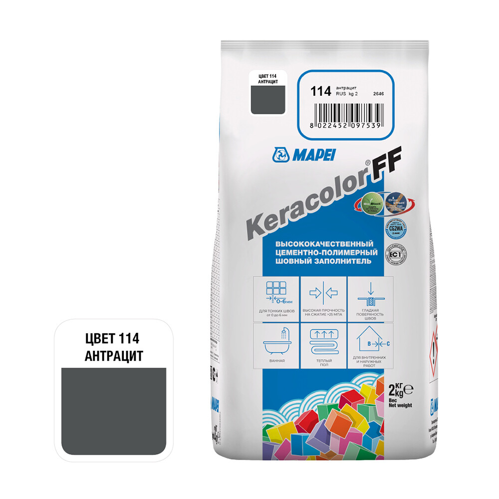 Изображение товара Затирка цементная Mapei Keracolor FF 114 антрацит 2 кг