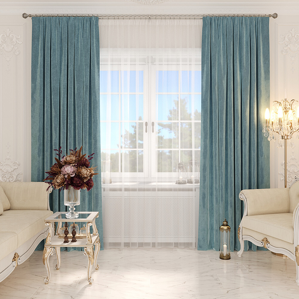 Изображение товара Плотная бархатная штора голубая 180x275 см Legrand, роскошный интерьер