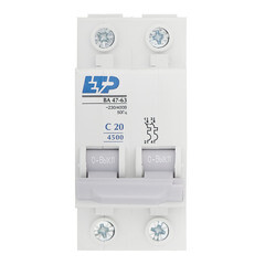 Автоматический выключатель модульный ETP ВА 47-63 2P 20А тип C 4,5 кА 230/400 В (11219) - фото 1
