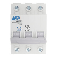 Автоматический выключатель модульный ETP ВА 47-63 3P 50А тип C 4,5 кА 400 В (11327) - фото 1