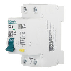 Автомат дифференциальный Dekraft ДИФ-103 25А 1P+N тип AC 30 мА 4,5 кА компактный (16054DEK) - фото 3