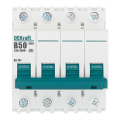 Изображение товара Автоматический выключатель модульный Dekraft BA-101 4Р 50А тип B 4,5 кА 230/400 В (11047DEK)