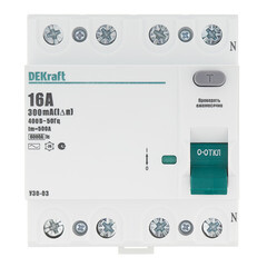 УЗО Dekraft УЗО-03 16А 4P тип AC 300 мА 6 кА компактное (14091DEK) - фото 1