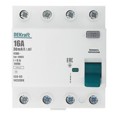 УЗО Dekraft УЗО-03 16А 3P+N тип AC 30 мА 6 кА компактное (14232DEK) - фото 1