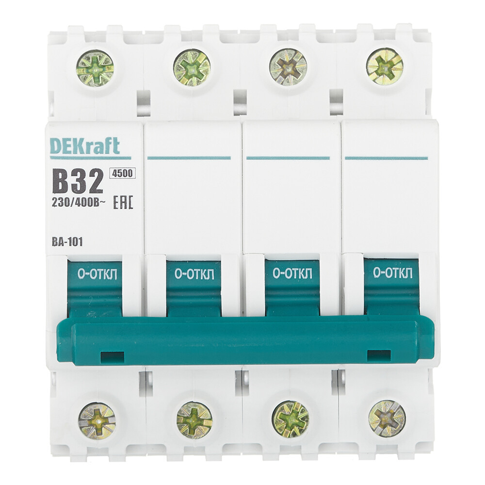 Изображение товара Автоматический выключатель модульный Dekraft BA-101 4Р 32А тип B для защиты цепей