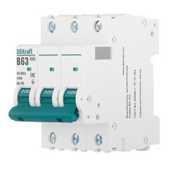 Автоматический выключатель модульный Dekraft BA-103 3P 63А тип B 6 кА 230/400 В (12247DEK) - фото 3