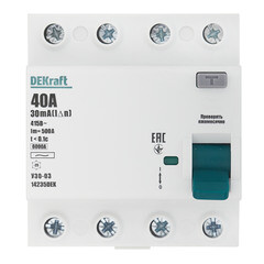 Изображение товара УЗО Dekraft УЗО-03 40А 3P+N тип AC 30 мА 6 кА компактное (14235DEK)