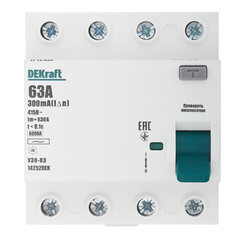 Изображение товара УЗО Dekraft УЗО-03 63А 3P+N тип AC 300 мА 6 кА компактное (14252DEK)