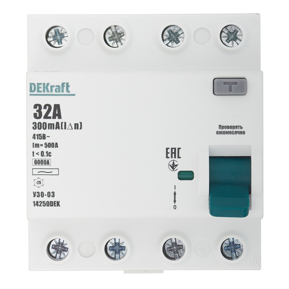 УЗО Dekraft УЗО-03 32А 3P+N тип AC 300 мА 6 кА компактное (14250DEK)