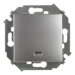 Выключатель Simon 15 одноклавишный встраиваемый алюминий с подсветкой (1591104-033) - фото 1