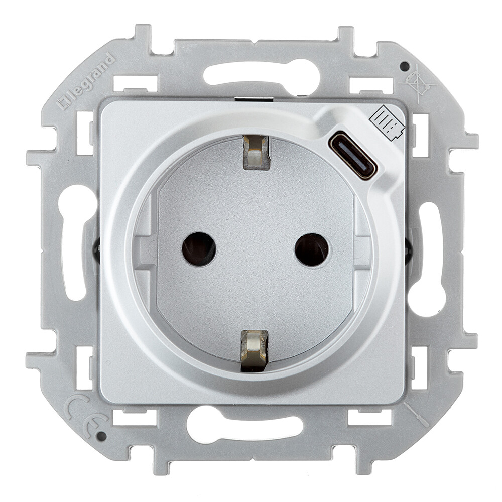 Изображение товара Встраиваемая алюминиевая розетка Legrand Inspiria с USB Type-C и защитой