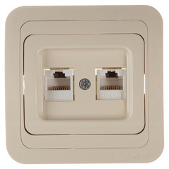 Розетка компьютерная Makel Mimoza встраиваемая бежевая 2хRJ45 (25036) - фото 1