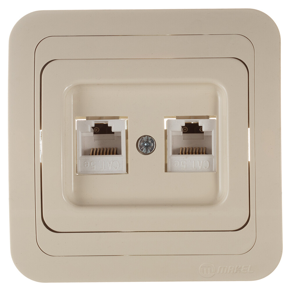 Розетка компьютерная Makel Mimoza встраиваемая бежевая 2хRJ45 (25036)