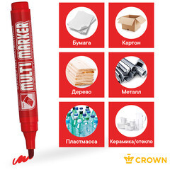 Маркер перманентный для разметки Crown Multi Marker Chisel красный грифель 5 мм - фото 4