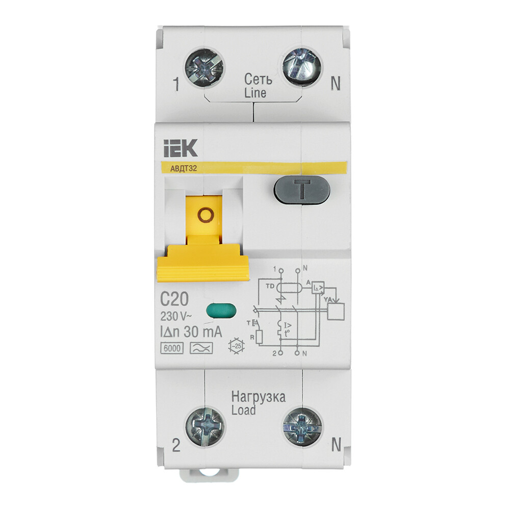 Изображение товара Автомат дифференциальный IEK Karat АВДТ-32 20А 1P+N тип AC 30мА 6кА