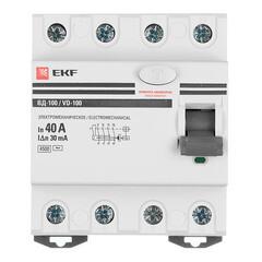 УЗО EKF PROxima ВД-100 40А 3P+N тип AC 30 мА 4,5 кА компактное (elcb-4-40-30-em-pro) - фото 1
