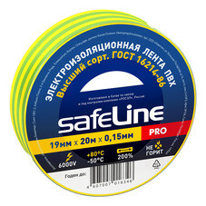 Изолента Safeline ПВХ желто-зеленая 19 мм 20 м