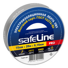 Изолента Safeline ПВХ серо-стальная 15 мм 20 м