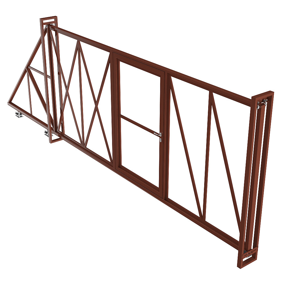 Ворота откатные каркас с комплектом под автоматику Премиум 6х2 м с калиткой коричневые RAL 8017 правые