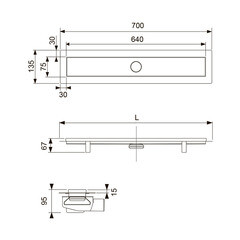 Лоток душевой Tece с сухим затвором 700х135 мм d50 мм решетка из нержавеющей стали (15103079) - фото 7