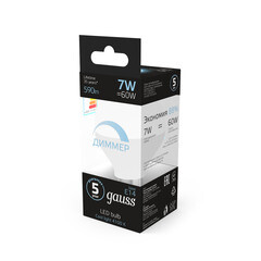 Лампа светодиодная Gauss E14 4100К 7 Вт 590 Лм 175-240 В шар тонированная диммируемая - фото 5