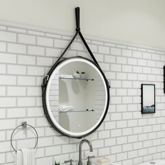 Зеркало с подсветкой круглое 65 см на ремне черном с сенсорным включением Continent Amarante (ЗЛП2409) - фото 6