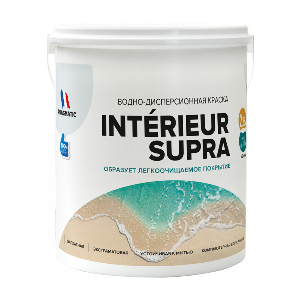 Изображение товара Моющаяся водно-дисперсионная краска Pragmatic Interieur Supra база А 2,25 л белая