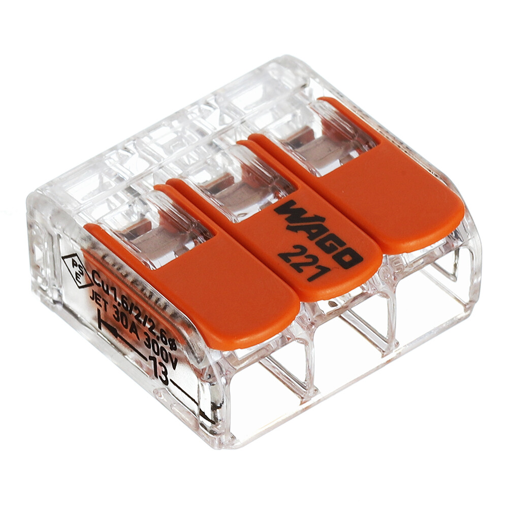 Клемма на 3 провода Wago 221-613 0,5-6 кв.мм с рычажками без пасты (6 шт.) (УТ-0318415/604415)