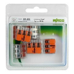 Клемма на 3 провода Wago 221-613 0,5-6 кв.мм с рычажками без пасты (6 шт.) (УТ-0318415/604415) - фото 2