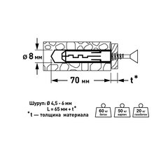 Дюбель распорный Hard-Fix 8x65 мм нейлон (25 шт.) - фото 3