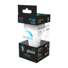 Лампа светодиодная Gauss E27 6500К 11 Вт 990 Лм 175-240 В груша тонированная диммируемая - фото 3