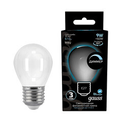 Лампа светодиодная филаментная Gauss E27 4100К 9 Вт 610 Лм 175-240 В шар тонированная диммируемая - фото 6