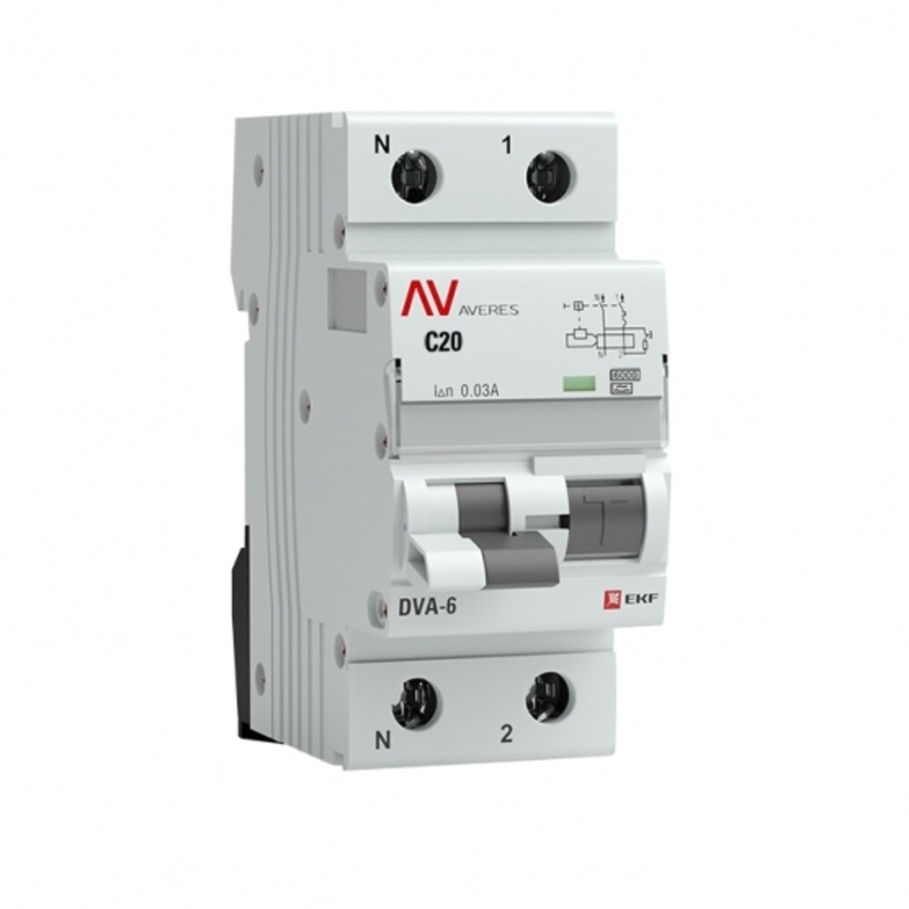 Изображение товара Автомат дифференциальный EKF Averes DVA-6 20А 1P+N 30мА IP20