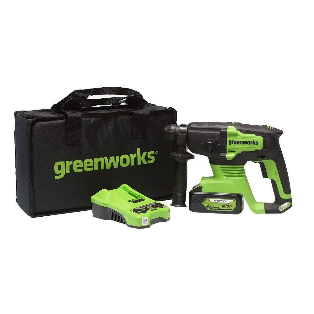 Изображение товара Аккумуляторный перфоратор Greenworks GD24SDS2K4 24 В 2 Дж, SDS-plus, 4 Ач