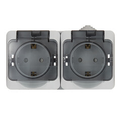 Розетка Systeme Electric Этюд накладная серая со шторками с крышкой (PA16-244C) - фото 1