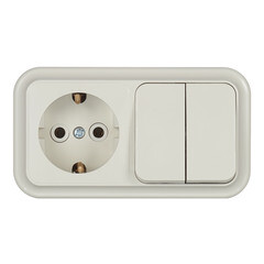 Изображение товара Блок выключатель и розетка Svet двухклавишный накладной бежевый (EV0362-5222/5774)