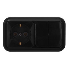 Изображение товара Блок выключатель и розетка Svet двухклавишный накладной черный (EV0362-5221)