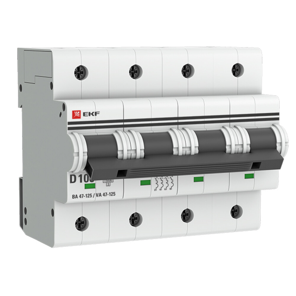 Изображение товара Автоматический модульный выключатель EKF PROxima ВА 47-125 4P 100А D 15 кА 400В