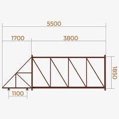 Ворота откатные каркас с комплектом под автоматику Премиум 3,5х2 м коричневые RAL 8017 правые - фото 3