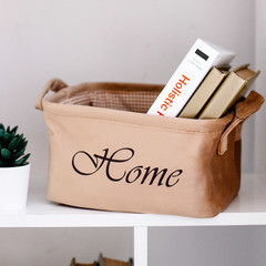 Корзина для хранения Велюр 340х220х160 мм бежевая - фото 4