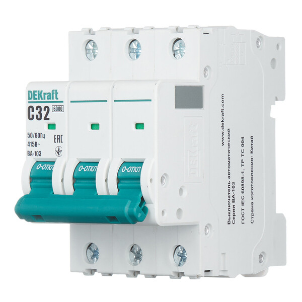 Автоматический выключатель модульный Dekraft BA-103 3P 32А тип C 6 кА ...