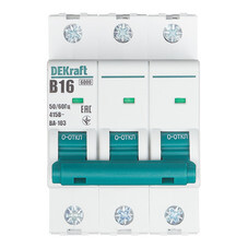 Автоматический выключатель модульный Dekraft BA-103 3P 16А тип B 6 кА 230/400 В (12241DEK)