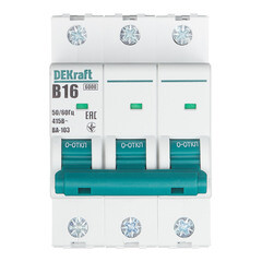 Автоматический выключатель модульный Dekraft BA-103 3P 16А тип B 6 кА 230/400 В (12241DEK) - фото 1