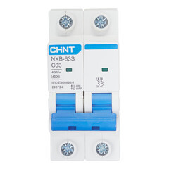 Изображение товара Автоматический выключатель модульный Chint NXB-63S 2P 63А тип C 4,5 кА 400 В (296794 Chint)