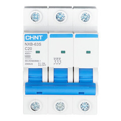 Изображение товара Автоматический выключатель модульный Chint NXB-63S 3P 20А тип C 4,5 кА 400 В (296828 Chint)
