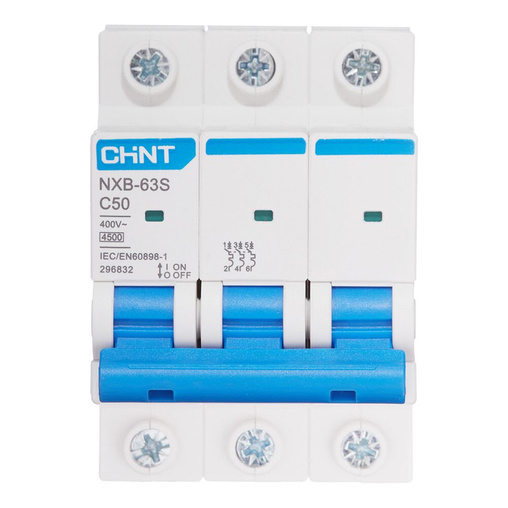 Изображение товара Автоматический выключатель модульный Chint NXB-63S 3P 50А IP20