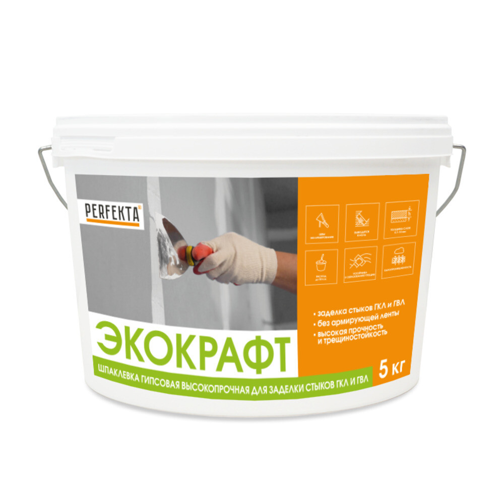 Изображение товара Гипсовая шпаклевка Perfekta Экокрафт 5 кг для внутренней отделки