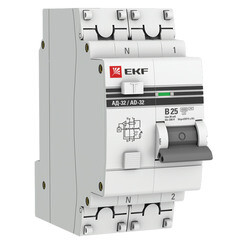 Автомат дифференциальный EKF PROxima АД-32 25А 1P+N тип AC 30 мА 4,5 кА (DA32-25-B-30-pro)