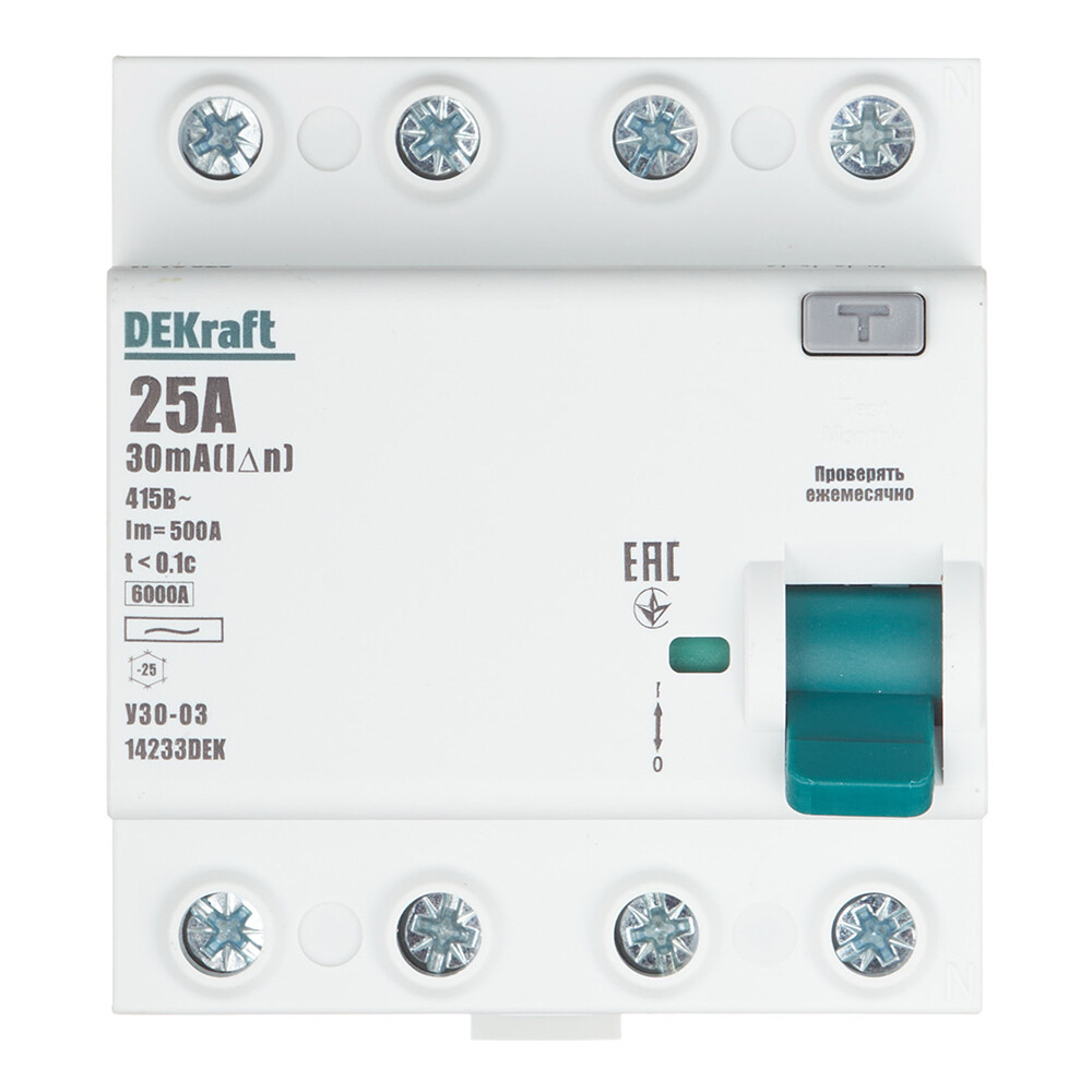 Изображение товара УЗО Dekraft 25А 3P+N Тип AC 30мА Компактное для защиты от утечки