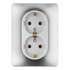 Розетка Systeme Electric Glossa встраиваемая алюминий (GSL000324) - фото 1